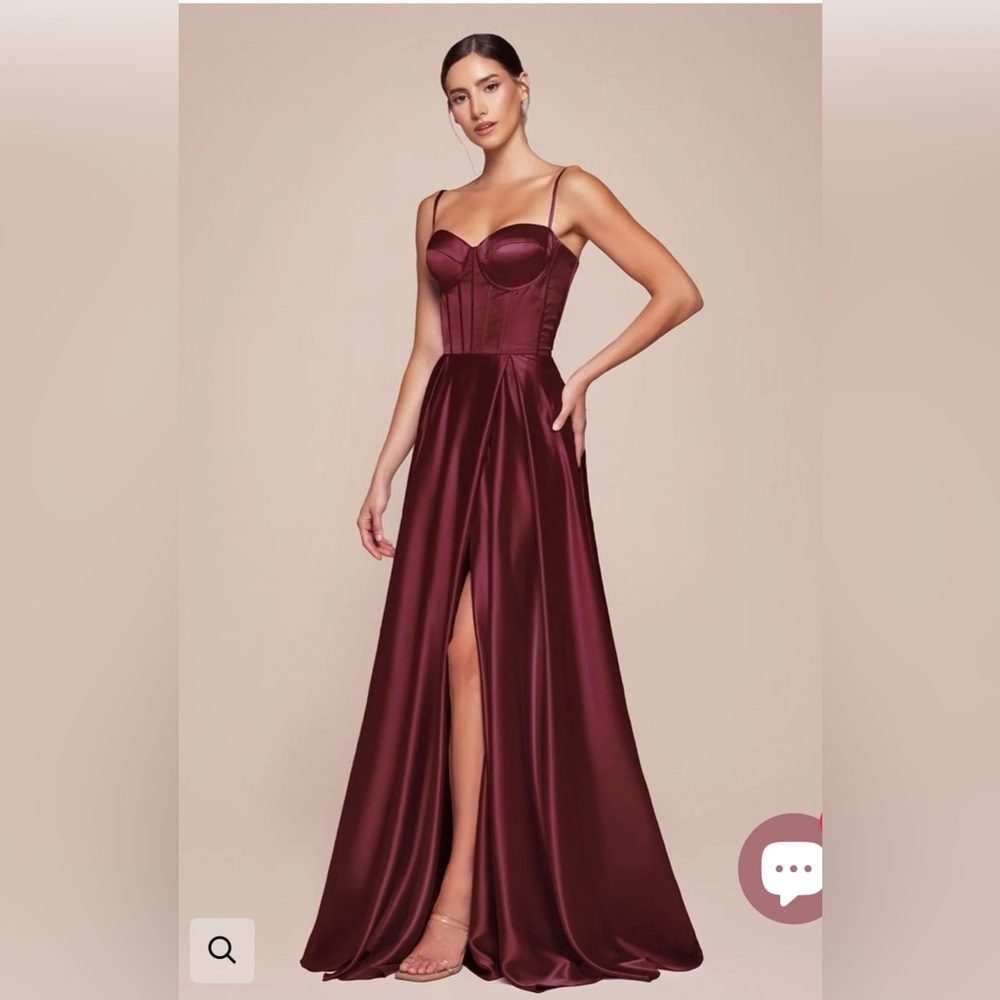 Strapless Satin Prom Gown in Burgundy